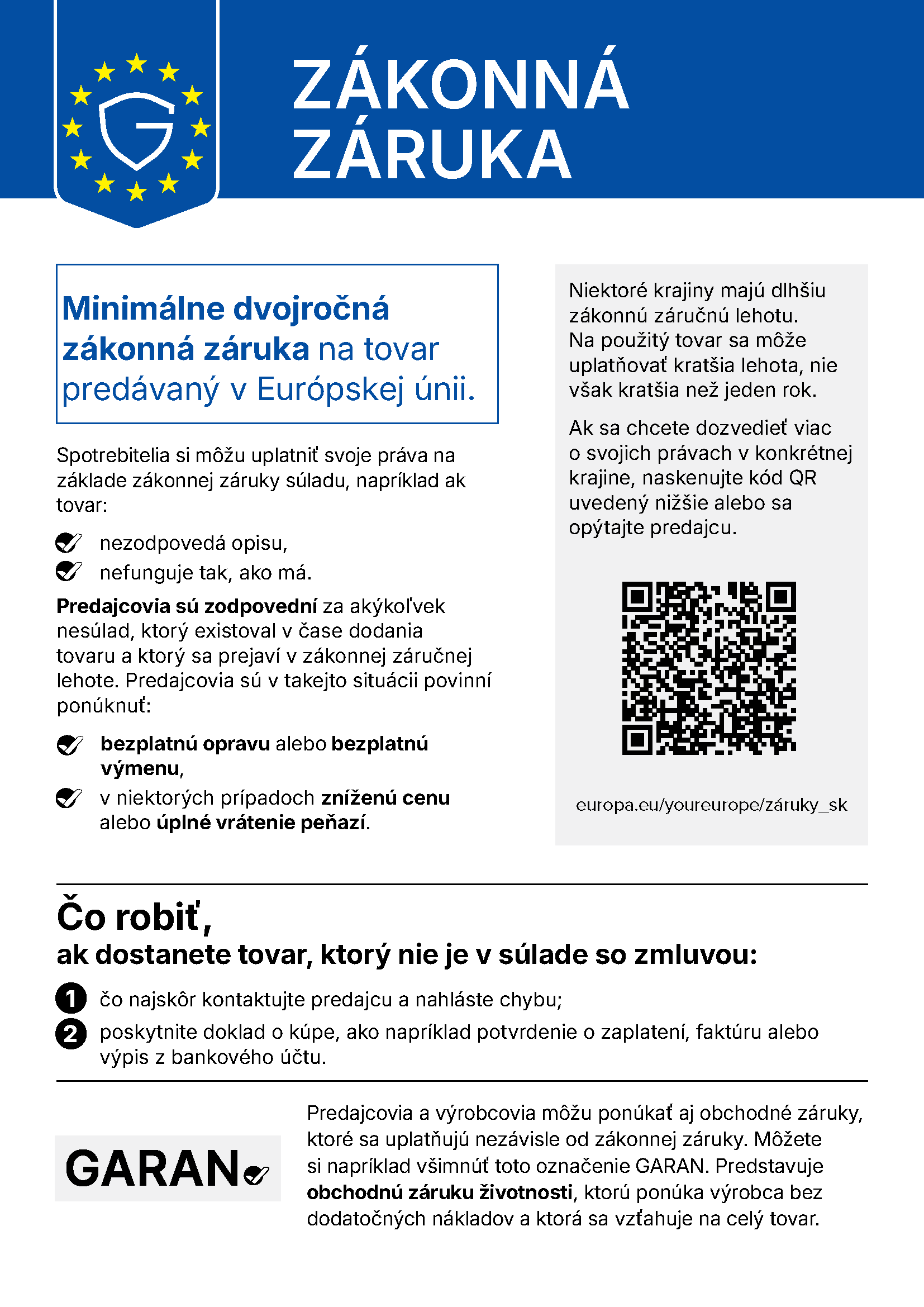 Harmonizované oznámenie o zákonnej záruke – slovenská verzia